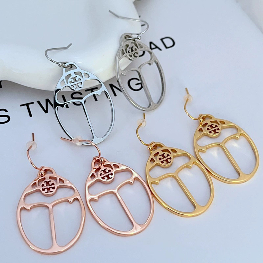 Tory Burch Oval Hollow Letter Metal Dangle Earrings